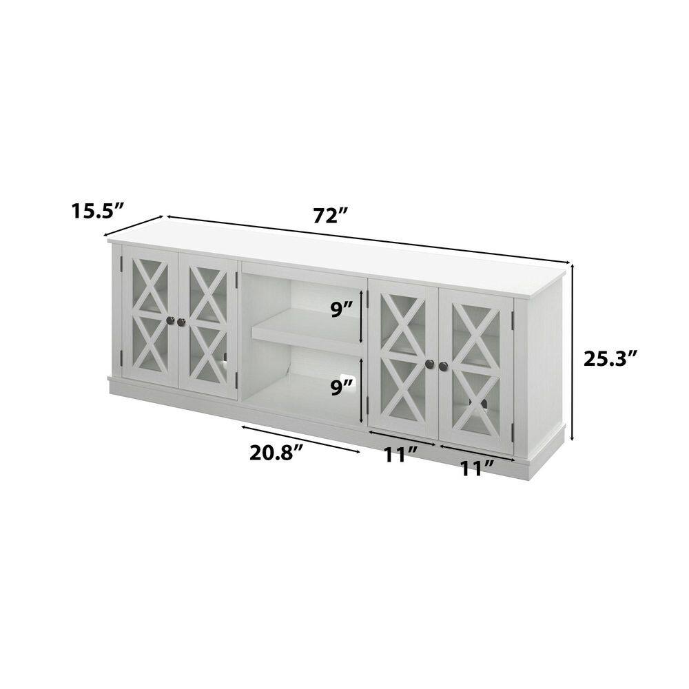 White Farmhouse TV Stand with Cabinets for 80" TVs