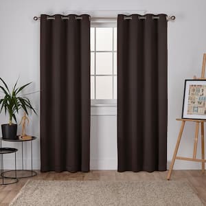 Sateen Espresso Solid Woven Room Darkening Grommet Top Curtain, 52 in. W x 96 in. L (Set of 2)