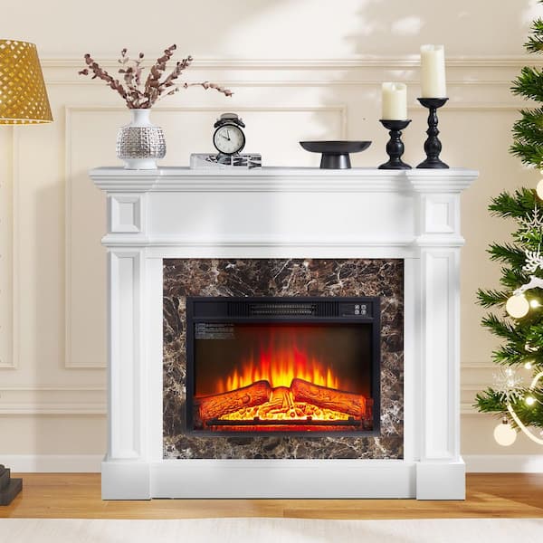 46 in. Freestanding Mantel with 23 in. Electric Fireplace insert, 3-Level Flame, Remote Control, 4777 BTU Heater, White