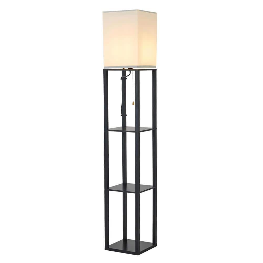 Tivleed 62.6 in. 1-Light Pole in Black Column Floor Lamp with White ...