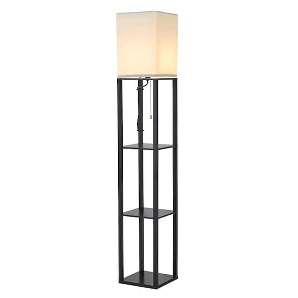 Tivleed 62.6 in. 1-Light Pole in Black Column Floor Lamp with White Linen Shade Bulb Not Included