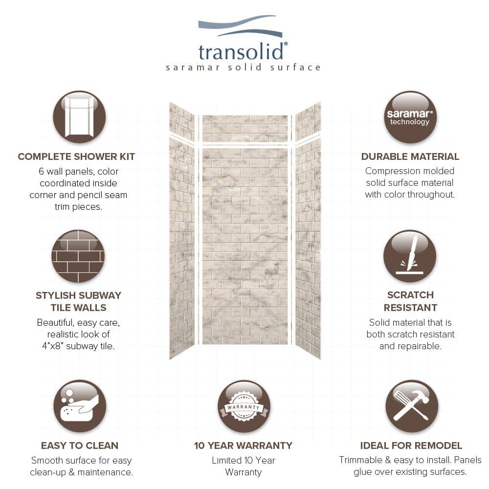 SaraMar Sand Creme 36" x 96" Glue to Wall Shower Kit