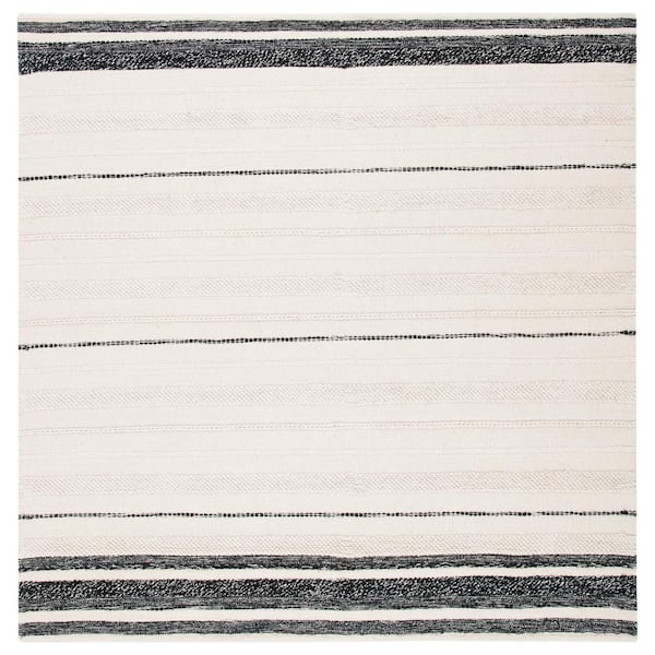 SAFAVIEH Striped Kilim Ivory Black 9 ft. x 9 ft. Striped Square Area Rug