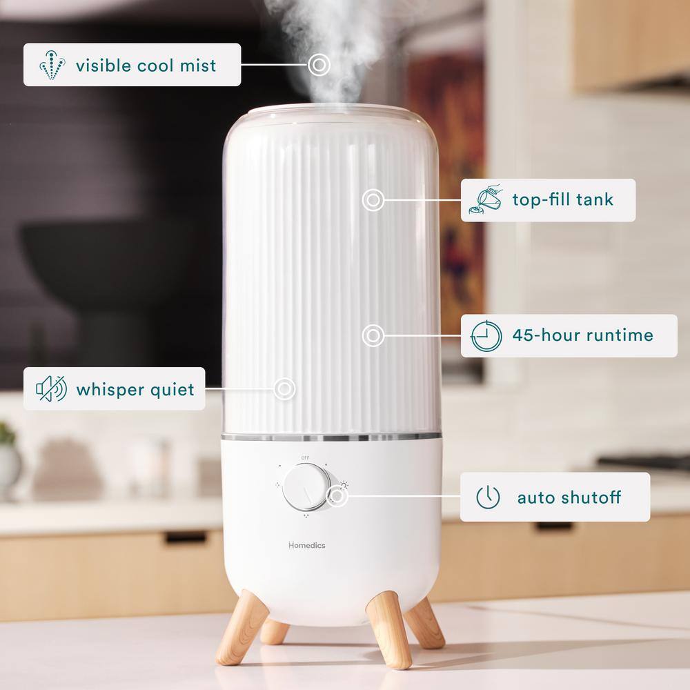 HoMedics White Ultrasonic Cool Mist Humidifier with Wood Legs