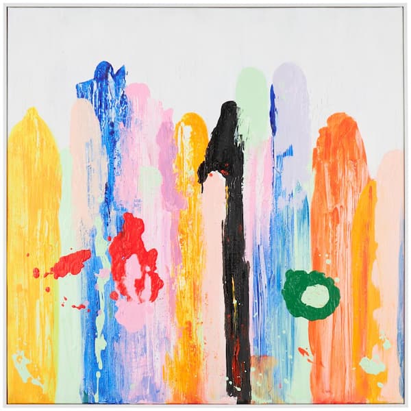 Novogratz 1-Panel Framed Abstract Paint Stroke Wall Art Print with White Frame 32 in. x 32 in.