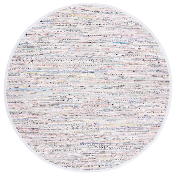 SAFAVIEH Rag Rug Ivory/Multi 9 ft. x 9 ft. Gradient Striped Round Area Rug