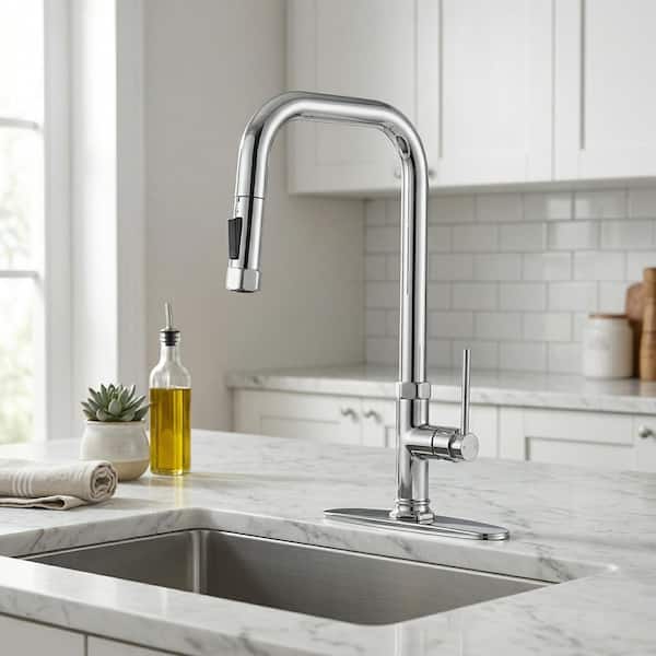 Single Handle Pull Down Sprayer Kitchen Faucet with 2-Mode Sprayer in Polished Chrome