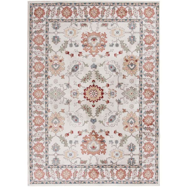 6 ft. x 9 ft. Ivory/Multi Floral Scroll Area Rug