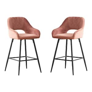 38.2 in. Metal High Back Outdoor Bar Stool with Rose Velvet Cushion (Set of 2)