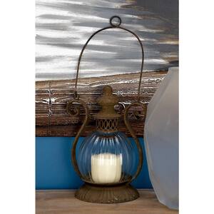 Brown Metal Decorative Candle Lantern with Handle