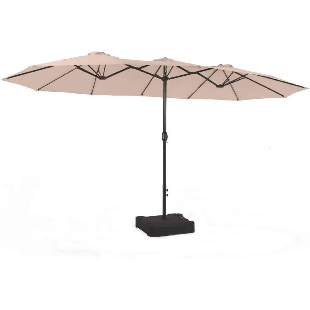 15 ft Beige Double-Sided Outdoor Market Umbrella with Crank and Base