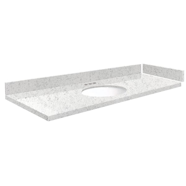 Transolid Silestone 58 in. W x 22.25 in. D Quartz White Round Single Sink Vanity Top in Lyra