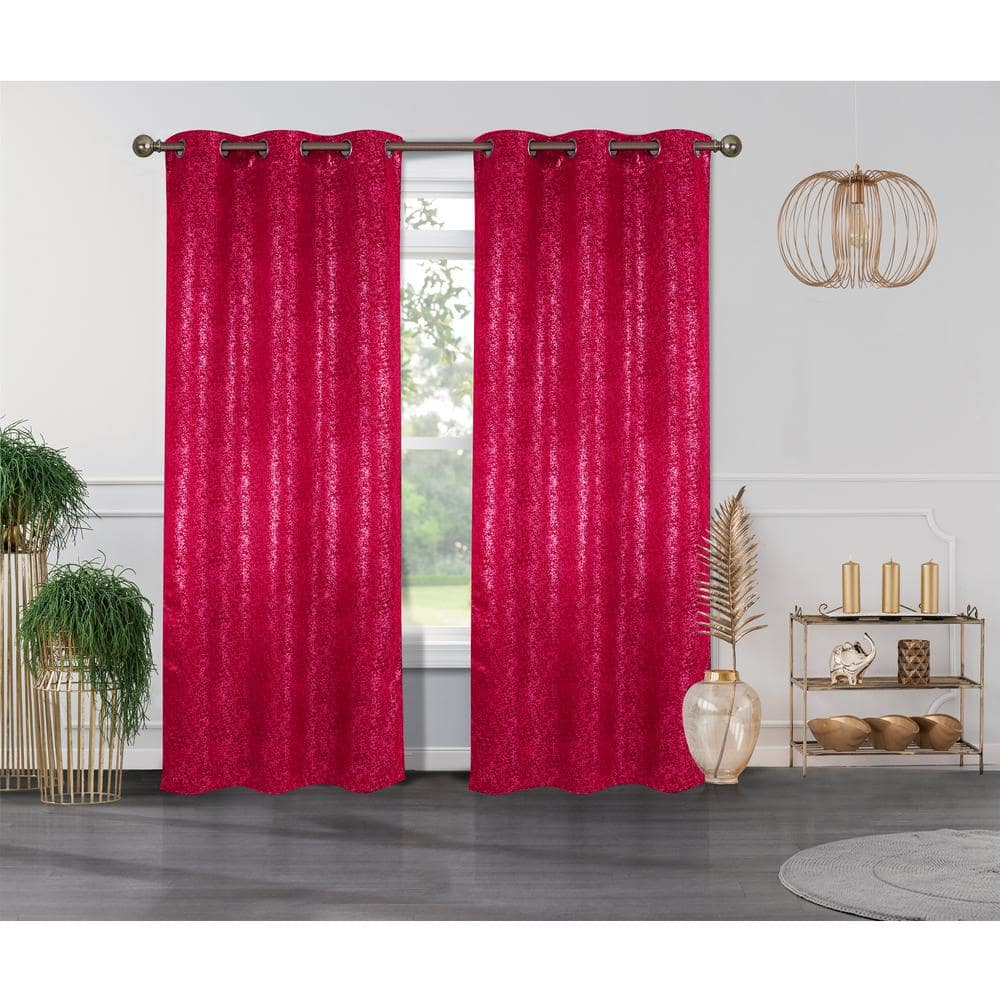 Crystal Burgundy Textured Polyester Thermal 76 in. W x 84 in. L Grommet Blackout Curtain Panel (2-Set) -  J&V TEXTILES, CASSIE BURGUNDY