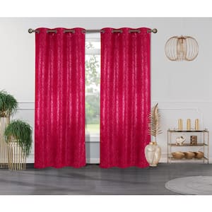 Crystal Burgundy Textured Polyester Thermal 76 in. W x 84 in. L Grommet Blackout Curtain Panel (2-Set)