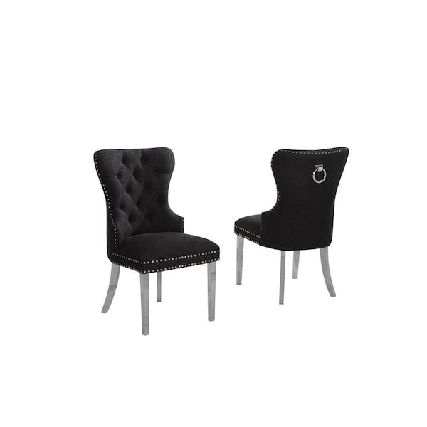 Best Quality Furniture Indira Black Boucle Fabric Side Chair (Set of 2) with Silver Legs