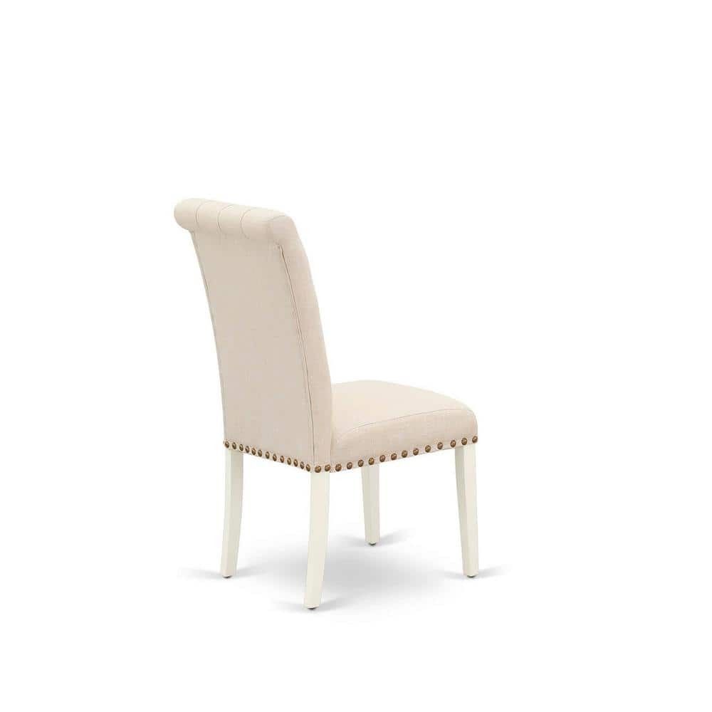Linen White Upholstered Parsons Side Chair Set with Wood Legs