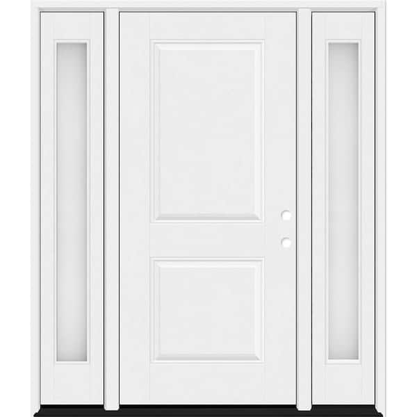 Steves & Sons Regency 64 in. x 80 in. 2P Squaretop LHIS Unfinished White Mahogany Fiberglass Prehung Front Door w/Obscure12inSLs4-9/16