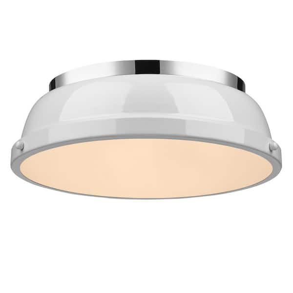 Golden Lighting Duncan 14 in. 2-Light Chrome Flush Mount with Gloss White Shade