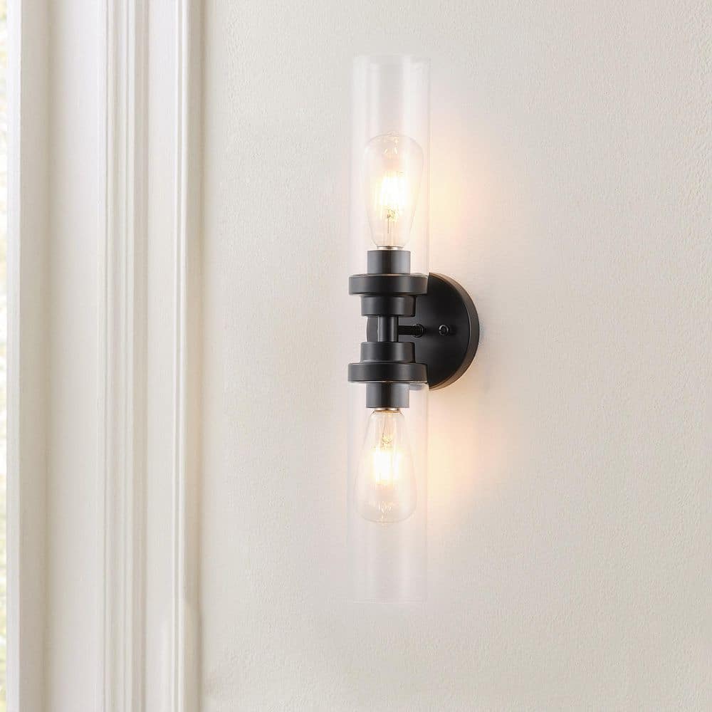 Modern 21.06 in. H 2-Light Black Wall Sconces Bathroom Light Fixtures Over Mirror with Clear Glass Shades price history on PriceWatchPro
