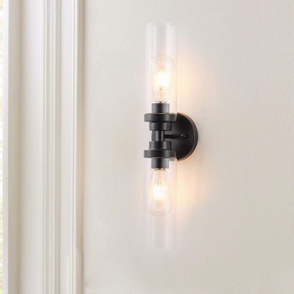 aiwen Modern 21.06 in. H 2-Light Black Wall Sconces Bathroom Light Fixtures Over Mirror with Clear Glass Shades