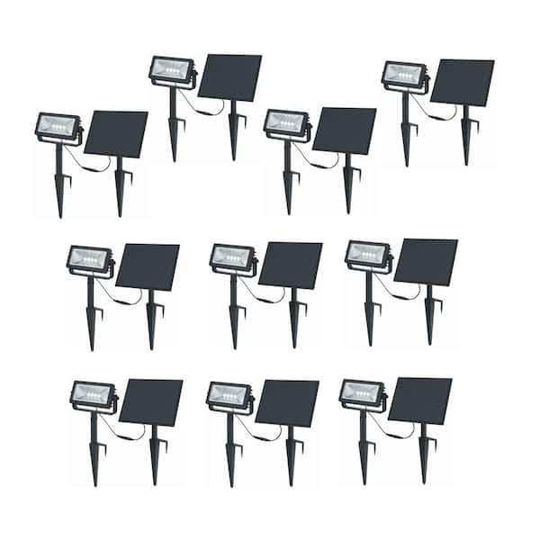 Hampton Bay 150-300 Lumens Black LED High-Low Rectangular Outdoor Solar Wall Wash Spotlight with Adjustable Lamp Head (10-Pack)