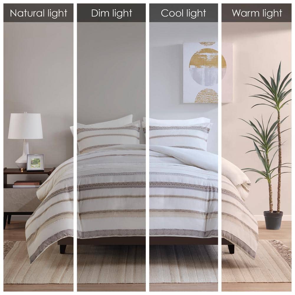 Neutral Clipped Jacquard King/Cal King Duvet Cover Set