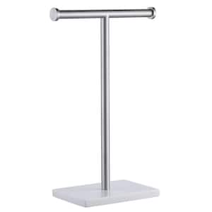 Countertop 10.43 in. T-Shape Single Holder with Natural Marble Base Towel Rack in Brushed