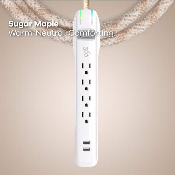 Philips 3-Outlet Grounded Braided Extension Cord with USB 3 Ports 3.4A 360J  6' Braided - White