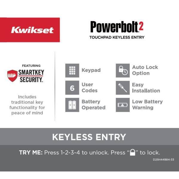 Powerbolt2 Satin Nickel Single Cylinder Electronic Deadbolt Featuring SmartKey Security and Balboa Passage Lever