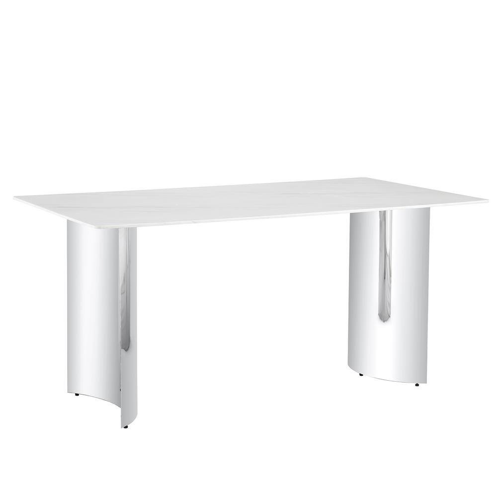 63 in. Dining Table, 0.39 in. Thick White Imitation Marble Tabletop with Stainless Steel Base price history on PriceWatchPro