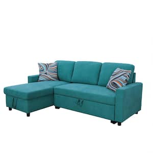75 in. Slope Arm 2-Piece Linen L-Shaped Sectional Sofa in Green