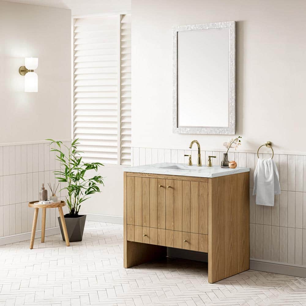 Hudson 36.0 in. W x 23.5 in. D x 34.2 in. H Bathroom Vanity in Light Oak with Ethereal Noctis Quartz Top price history on PriceWatchPro