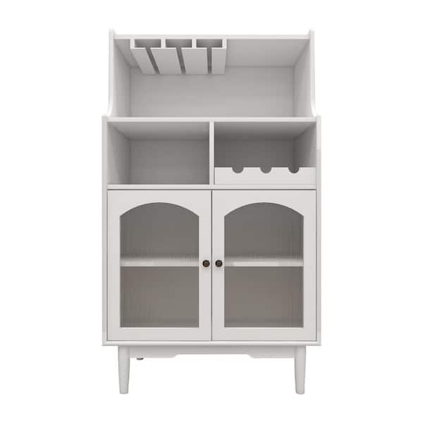 Living Room White Wine Cabinet with Removable Wine Rack and Wine Glass Rack, a Glass Door Cabinet