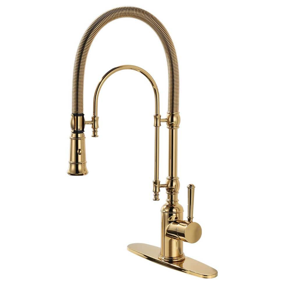 Single-Handle Deck-Mount Semi-Commercial Spring Pull-Down Sprayer Kitchen Faucet with Deck Plate in Brushed Gold price history on PriceWatchPro