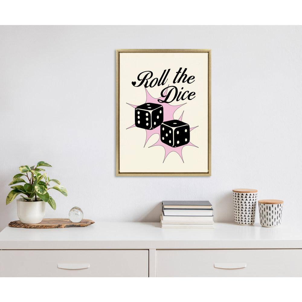 Roll The Dice Pink and Black Canvas Print with Gold Frame