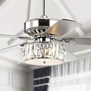 Mandy 52 in. Chrome 3-Light Crystal Prism Drum LED Ceiling Fan with Light and Remote