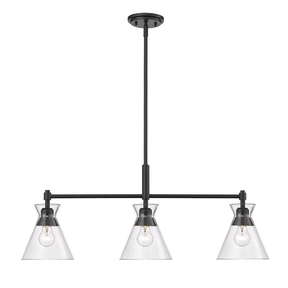 Malta Matte Black Linear Pendant with Clear Glass Shades