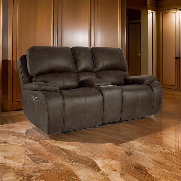 Benjara 78.7 in. Pillow Top Arm Faux Leather Rectangle Recliner Loveseat Sofa in Brown