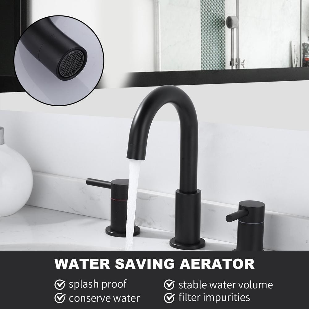 Matte Black 8-Inch Widespread Double Handle Bathroom Faucet