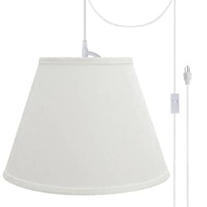 1-Light White Plug-In Swag Pendant with Off White Hardback Empire Fabric Shade