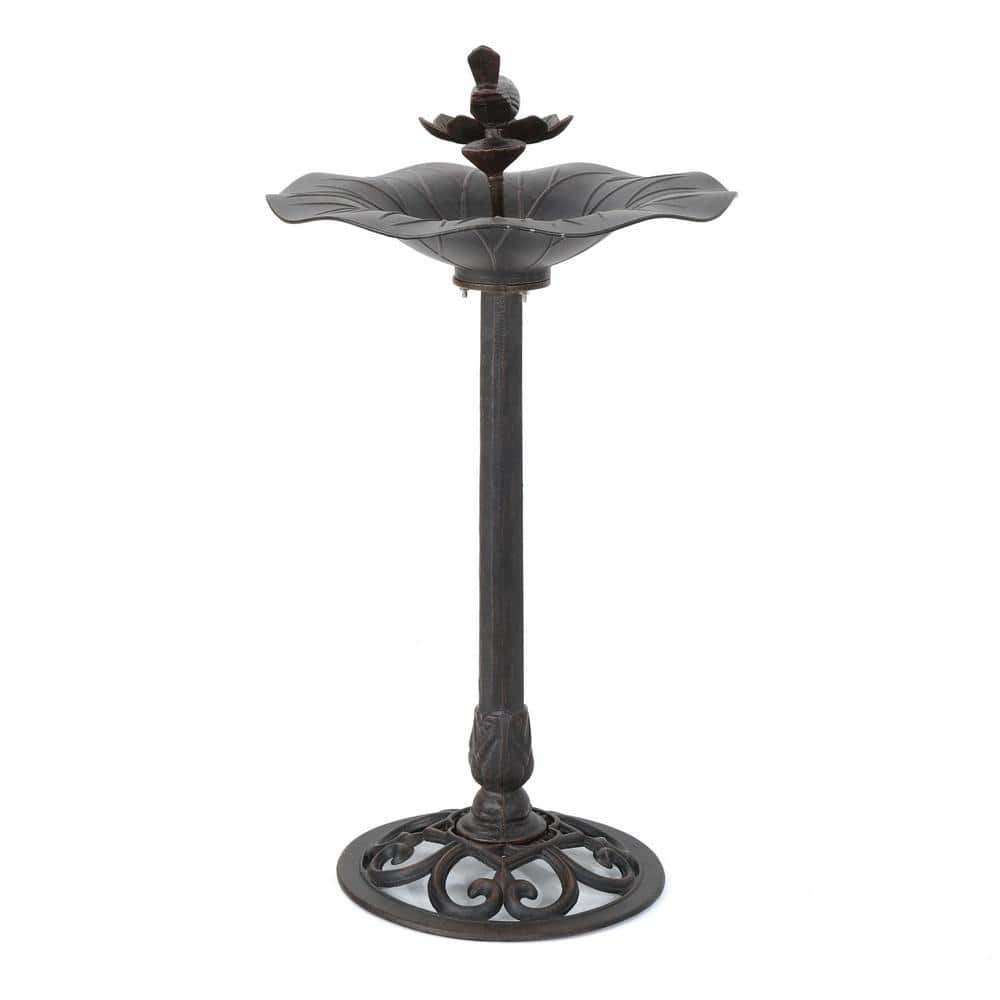 Bronze Aluminum and Iron Outdoor Bird Bath with Bird Detail