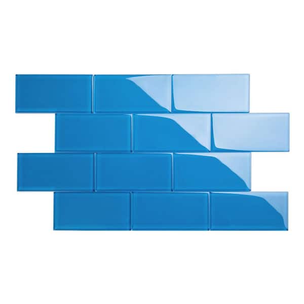Giorbello Blue 3 in. x 6 in. x 8mm Glass Subway Wall Tile (5 sq. ft./case)