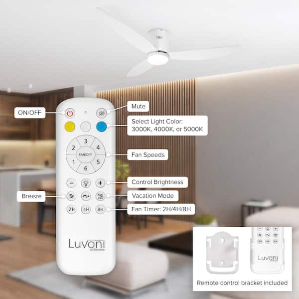 LUVONI 52 in. Indoor White Ceiling Fan with LED Light, 1800