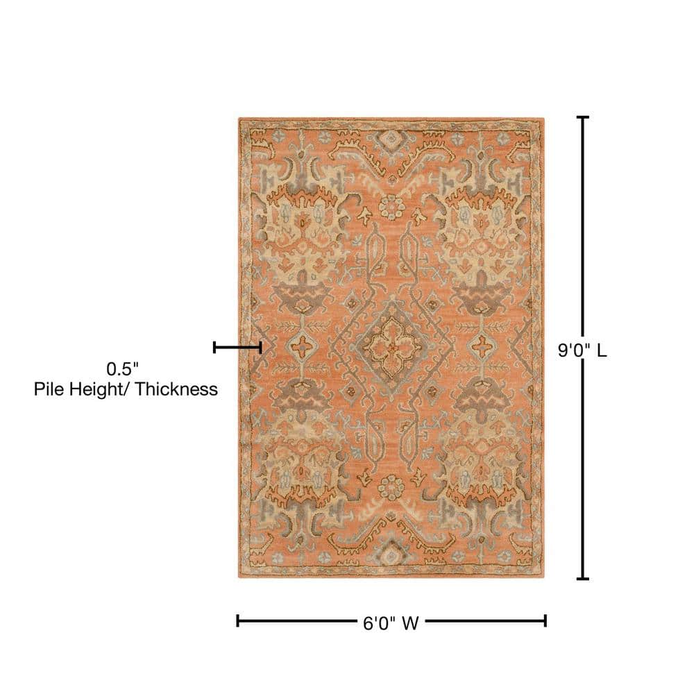 Hand-Tufted Terracotta Floral Wool Area Rug, 6' x 9'