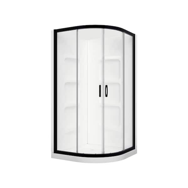 A&E Mona 40 in. L x 40 in. W x 75 in. H Center Drain Corner Shower Stall Kit in Matte Black