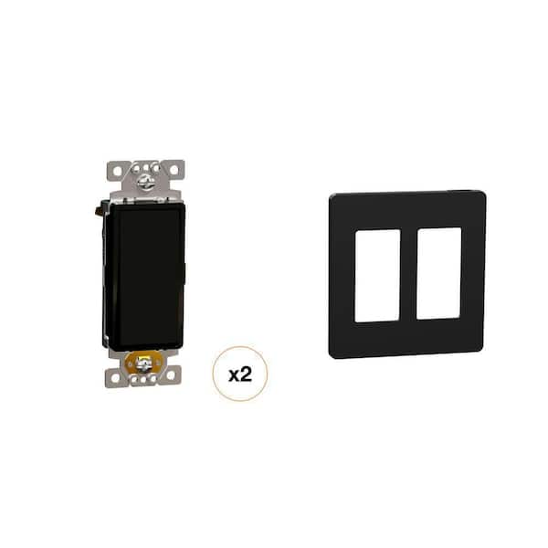 X Series 15 Amp Rocker Light Switch and 2-Gang Screwless Wall Plate, Matte Black Combo