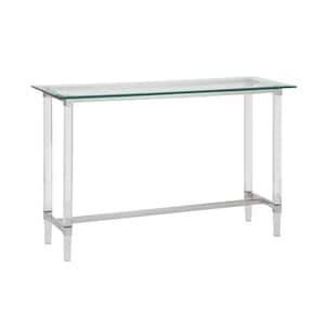 Elsy 48 in. Rectangle Clear Glass Top Console Table With Stainless Steel Base And Acrylic Legs