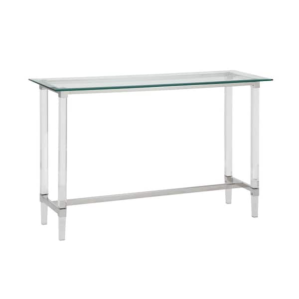 Best Quality Furniture Elsy 48 in. Rectangle Clear Glass Top Console Table With Stainless Steel Base And Acrylic Legs