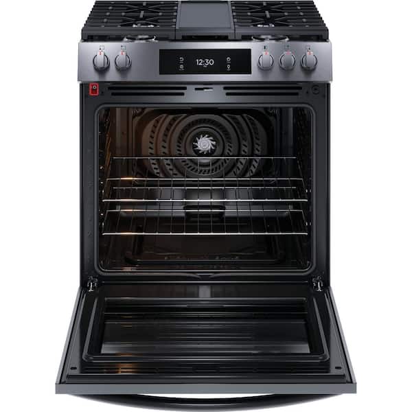 Gallery 30 in. 6 cu. ft. 5 Burner Slide-In Gas Range w/ Total Convection & Air Fry in Smudge Proof Black Stainless Steel