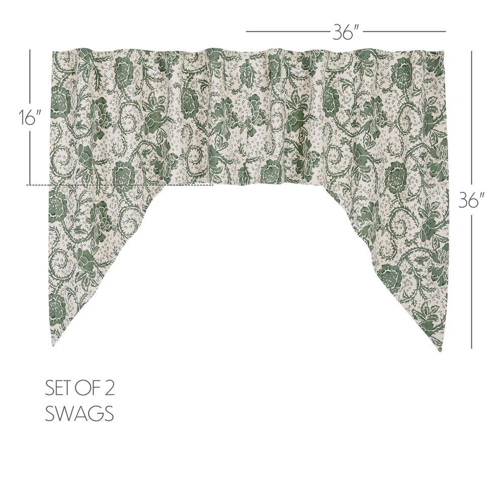 Dorset Green Floral Cotton Swag Valance Curtain Panels, 36x36